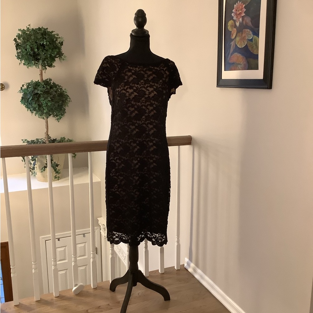 Black Lace Cocktail Dress - Classic Elegant Sheath